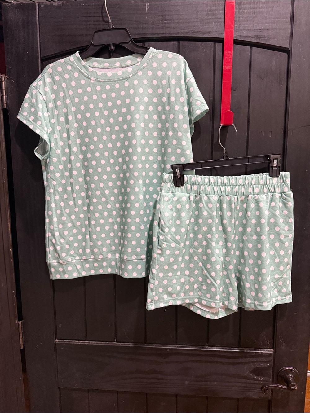 Mint Green Polka Dot Women's Short Pajama Set - Picture 1 of 3